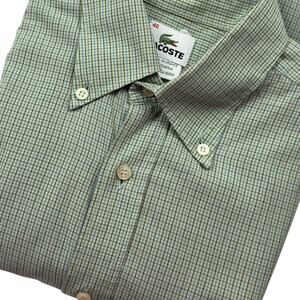 Lacoste Green Micro-Check Long Sleeve Button Down Shirt